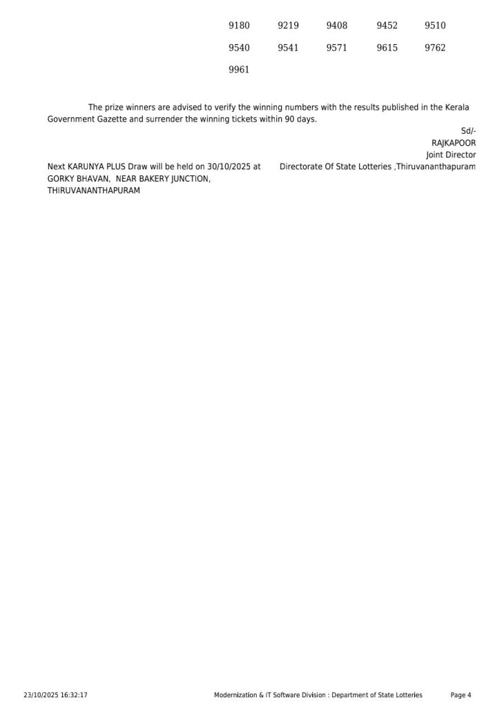 Karunya Plus KN 593 Result